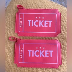 Ipsy Orangey/Red Ticket-Shaped Zippered Pouches. EUC.